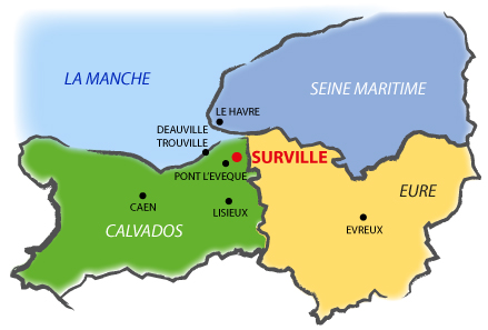 Situation du village de Surville en Normandie